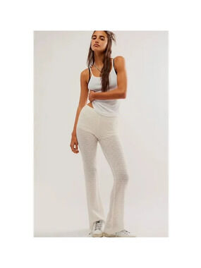 Free People FP One ONA Floral Lace Semi-Sheer Flare Pants in Cream M NWOT $78
